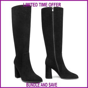 Knee High Chunky Heel Boots Side Zipper True Size Comfortable PU Leather